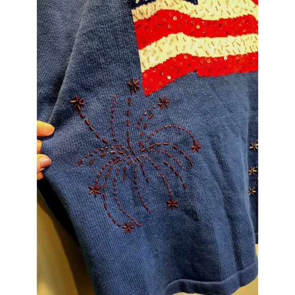 Quacker Factory American Flag Beaded Tunic Sweater Sz 1X Patriotic Raime - Picture 3 of 7